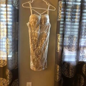 White and nude lace mini dress